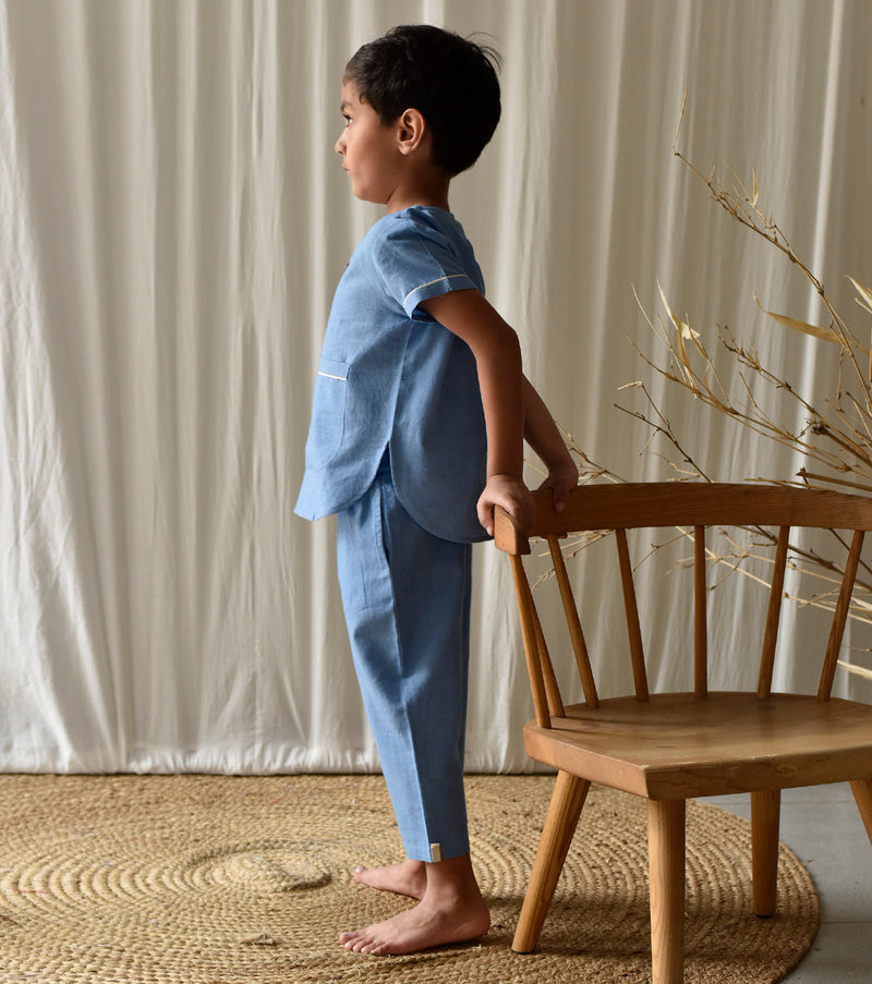 Stone Blue Co-ord Set Fashion Khara Kapas Kids