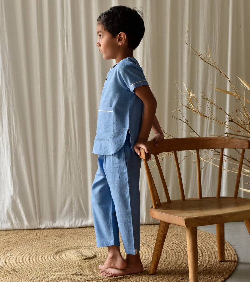 Stone Blue Co-ord Set Fashion Khara Kapas Kids