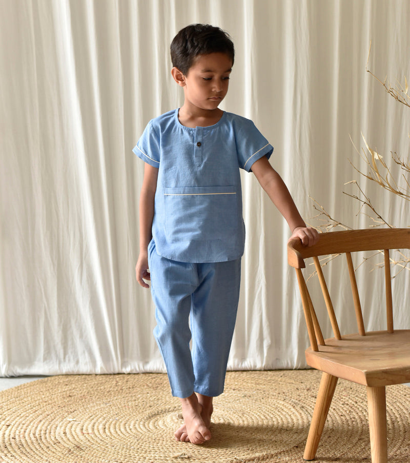 Stone Blue Co-ord Set Fashion Khara Kapas Kids