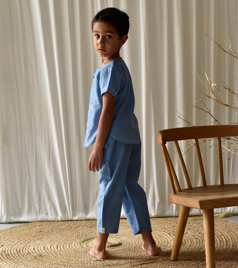 Stone Blue Co-ord Set Fashion Khara Kapas Kids