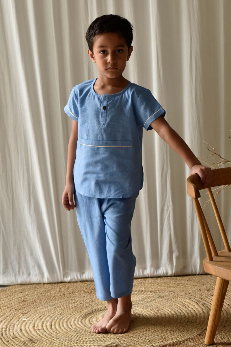 Stone Blue Co-ord Set Fashion Khara Kapas Kids
