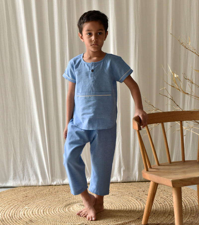 Stone Blue Co-ord Set Fashion Khara Kapas Kids