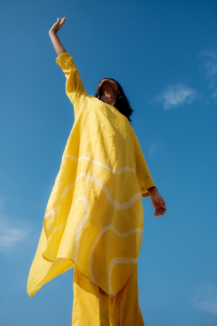 Sunny Yellow Arsa Kurta and Pants Set Co-ord Set,Kurta Sets by Nirjara for women Worldwide