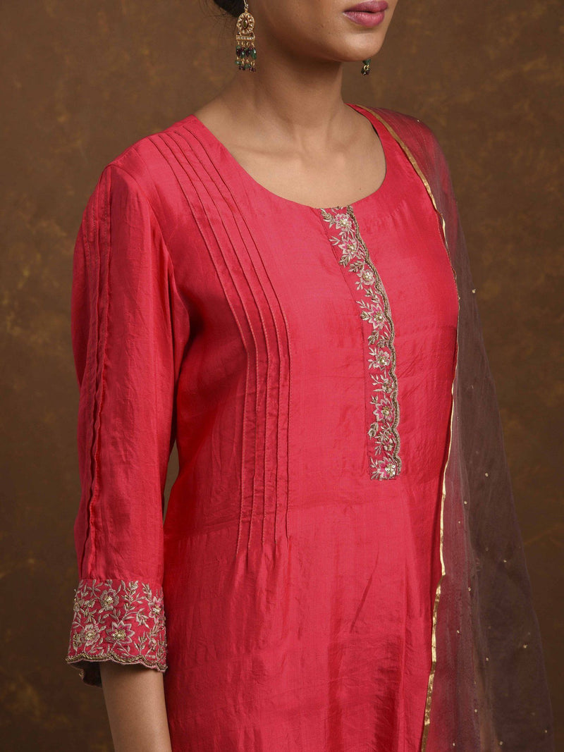 Surkh Coral-Red-Mocha Kurta Set by Priti Prashant for women Worldwide