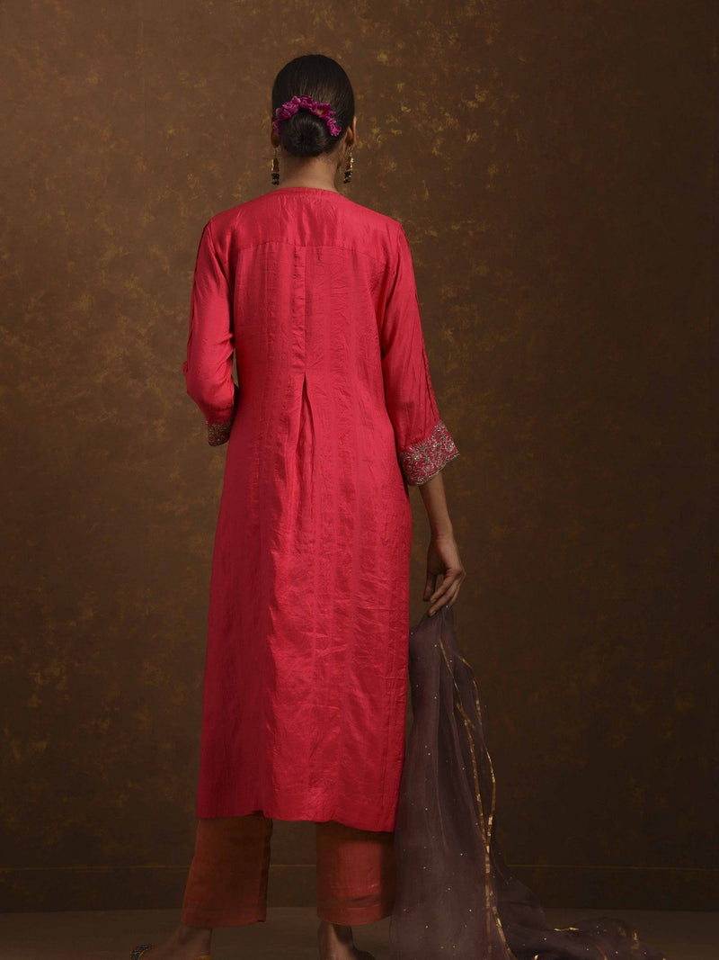Surkh Coral-Red-Mocha Kurta Set by Priti Prashant for women Worldwide