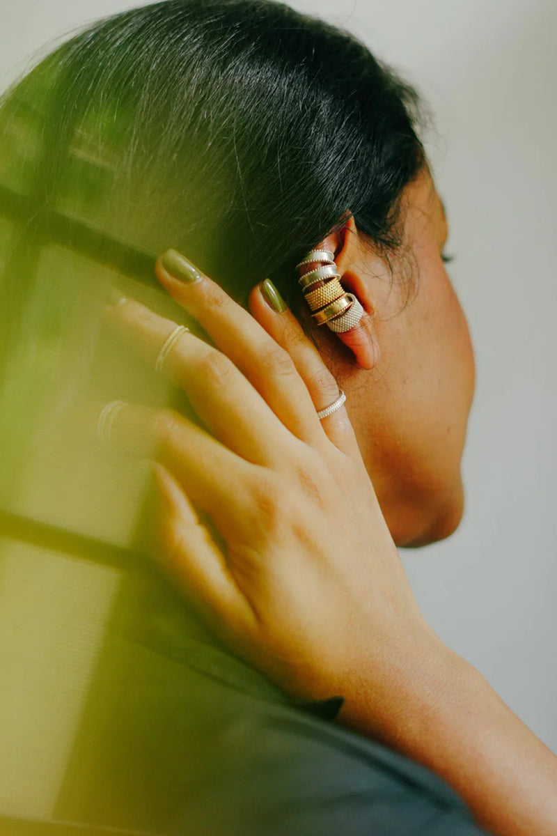 Granulated Ear Cuffs brass earring by Surmeyi for women Worldwide