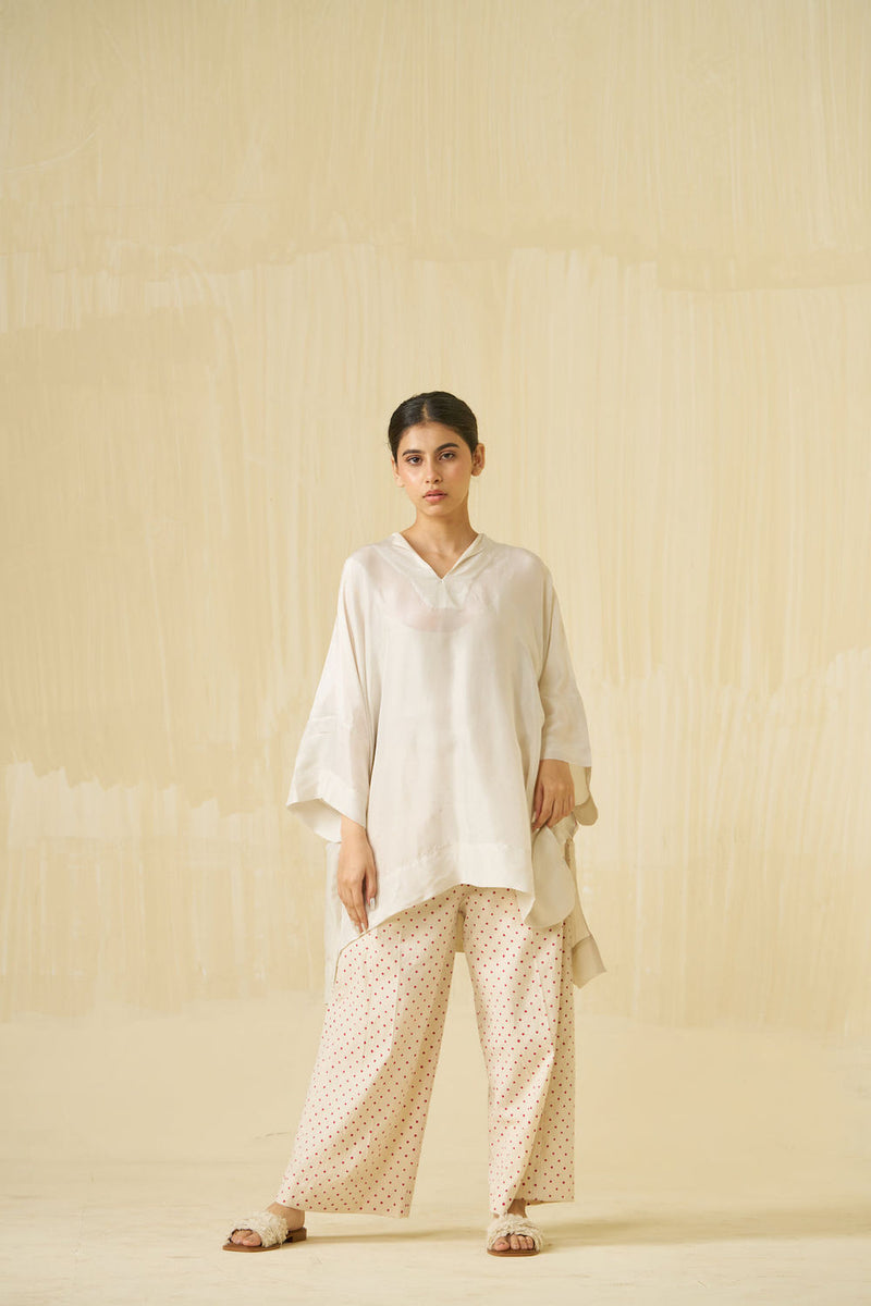 Swan Pants-Natural + Hibiscus red handwoven cotton pant/trouser by Stoique in natural, hibiscus red for women Worldwide