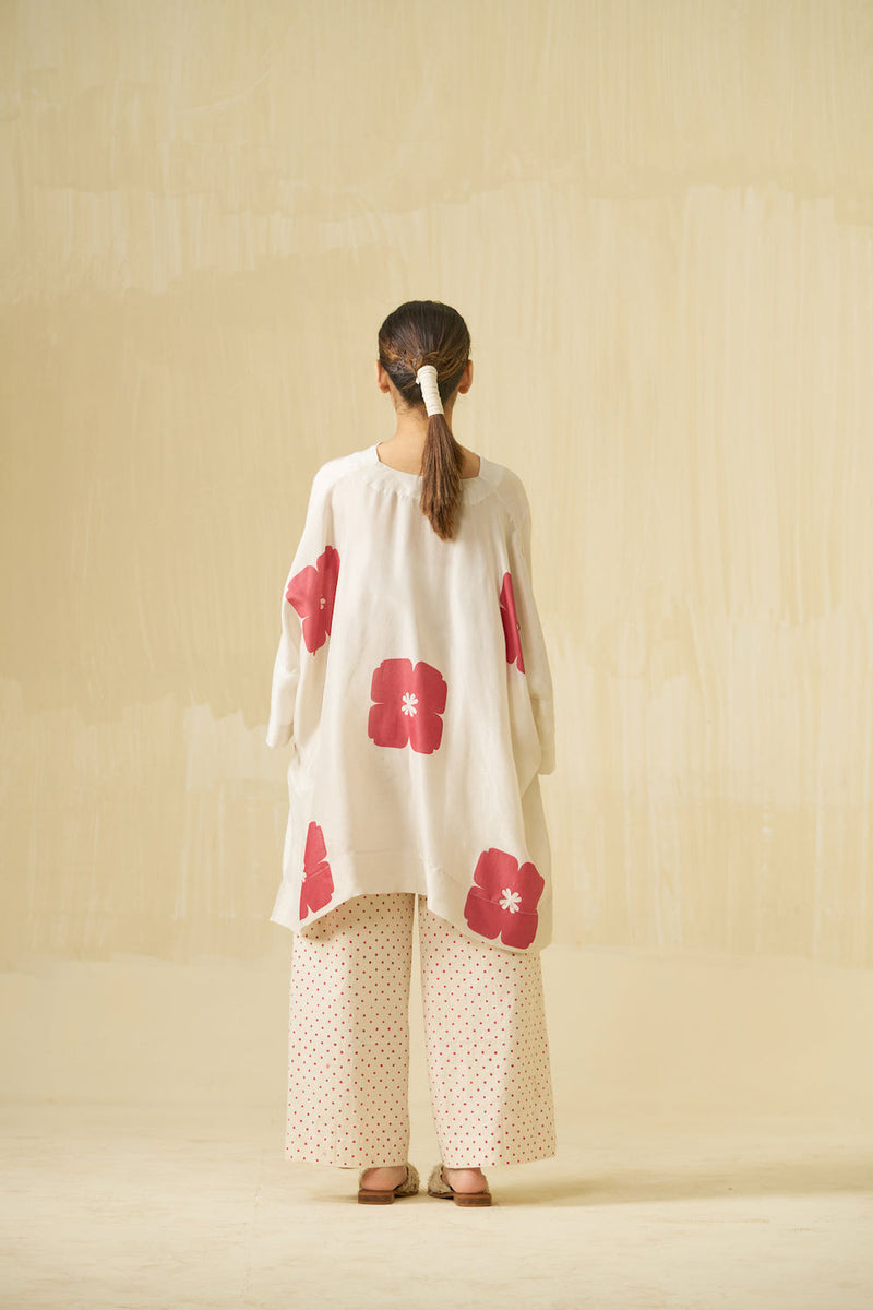 Swan Pants-Natural + Hibiscus red handwoven cotton pant/trouser by Stoique in natural, hibiscus red for women Worldwide