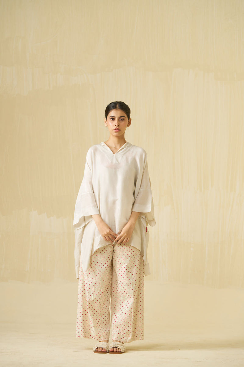 Swan Top-Silver + Hibiscus upada silk top/shirt by Stoique in silver, hibiscus for women Worldwide