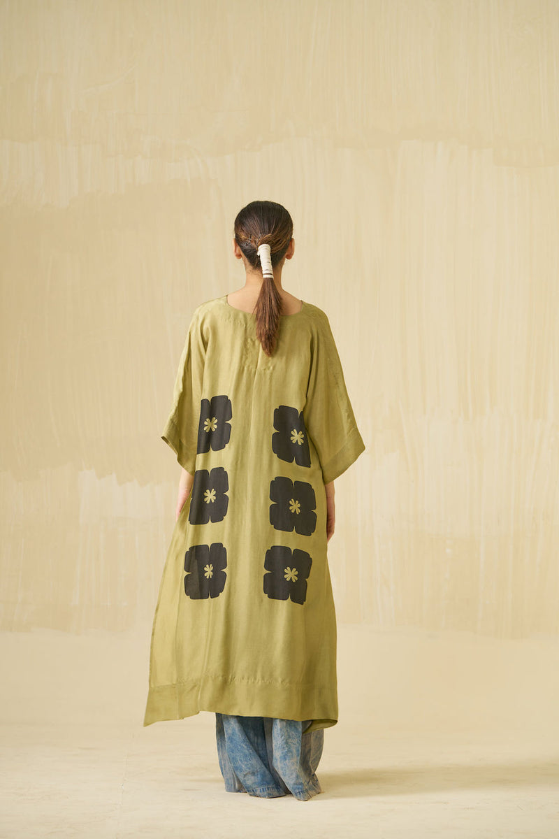 Swan Tunic-Sage + Black upada silk tunics and kaftans by Stoique in sage, black for women Worldwide