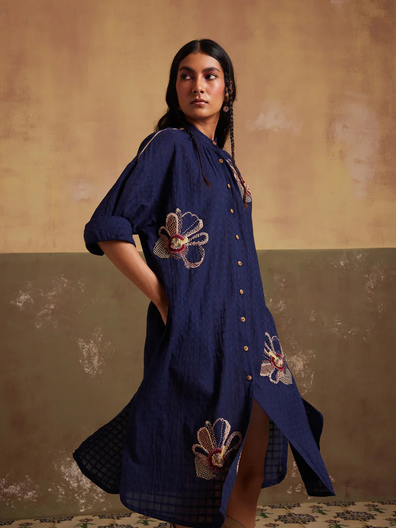 Kaftan Shirt Dress-Indigo