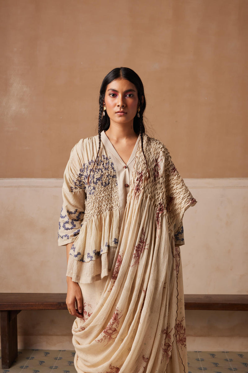 Smocked Saree-Peony cotton by CORD for women Worldwide