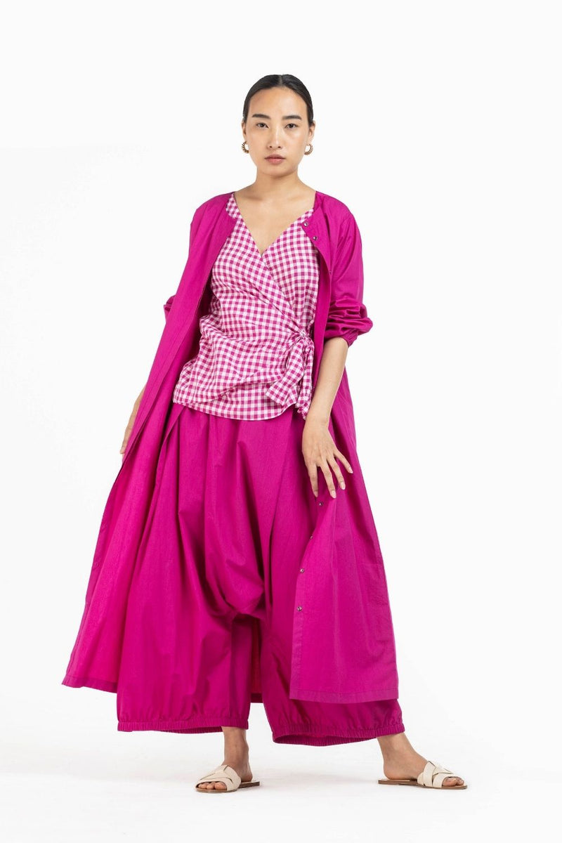 Tie Top Hot Pink Check Co-ord Co-ord Set,Bottoms,Top & Tunics by THREE for women Worldwide