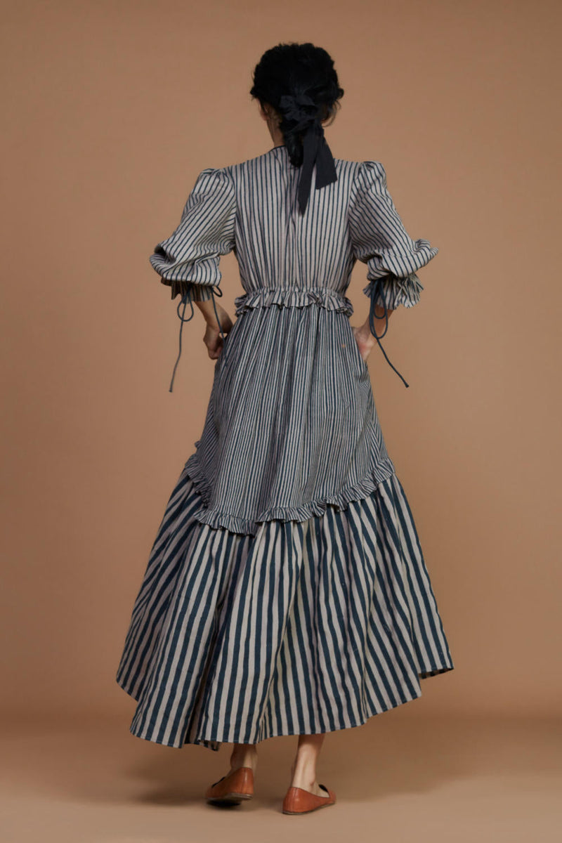 Tiered Frill Grey Striped Dress Dress by Mati for women Worldwide
