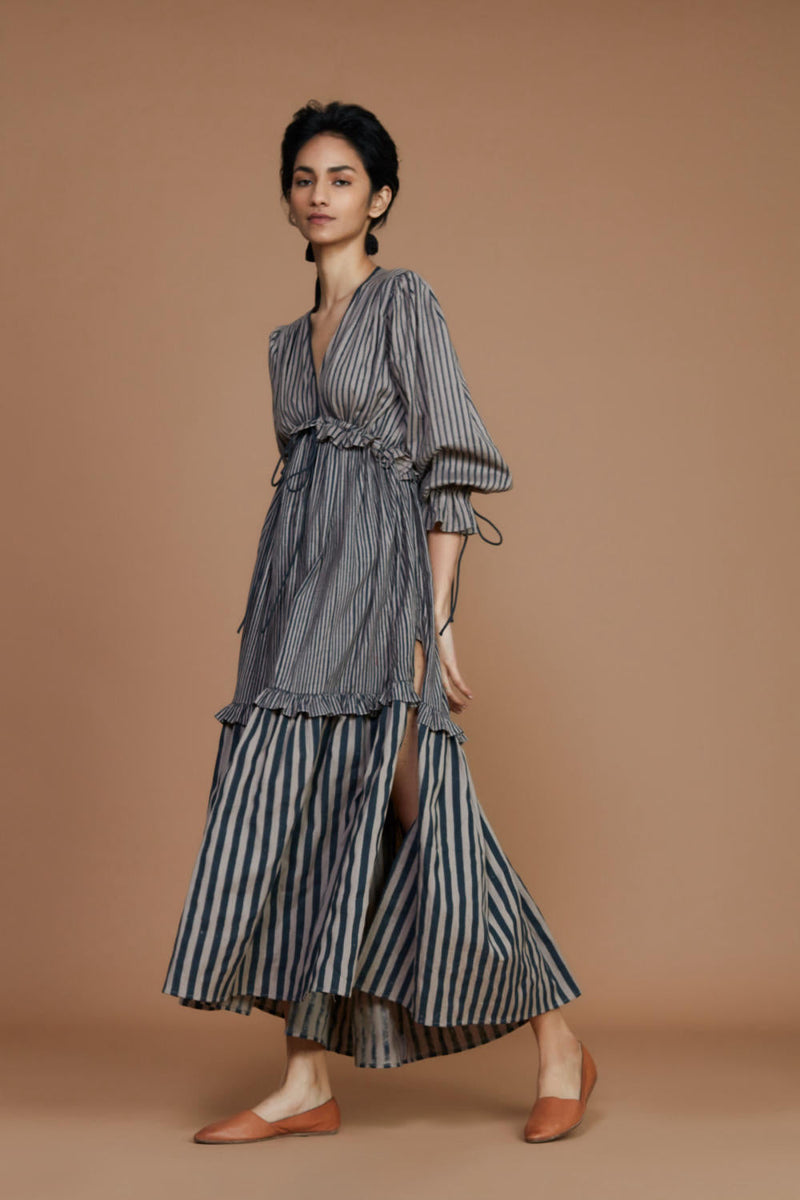 Tiered Frill Grey Striped Dress Dress by Mati for women Worldwide