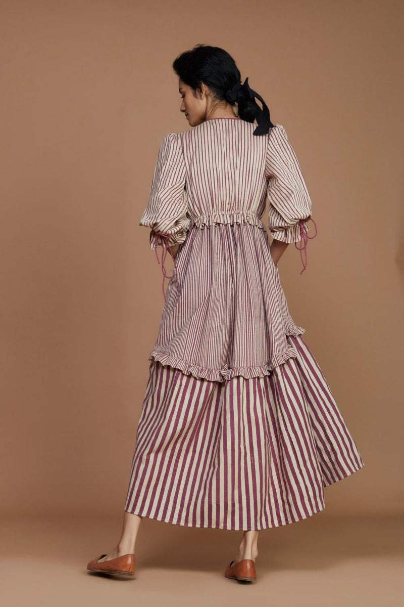 Tiered Frill Mauve Striped Dress Dress by Mati for women Worldwide