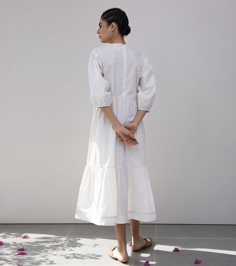 Tuberose Tiered Dress Dress by Khara Kapas in white for women Worldwide