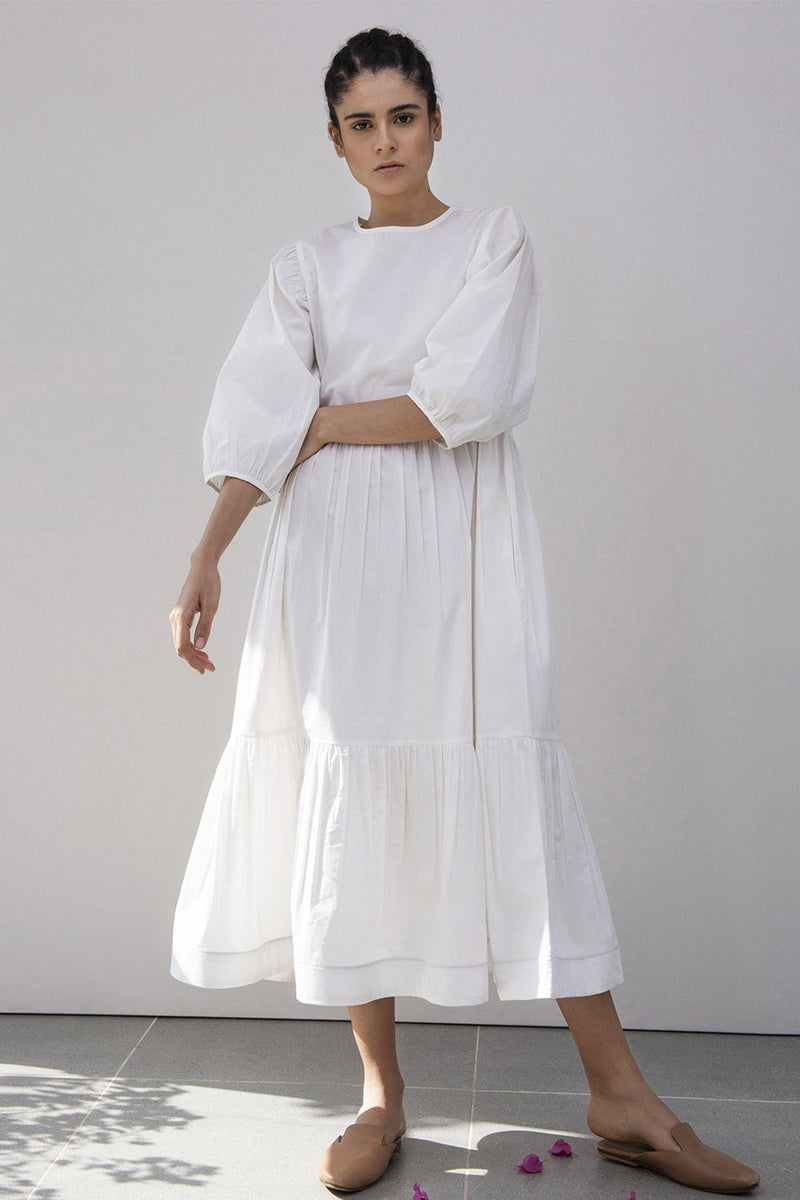 Tuberose Tiered Dress Dress by Khara Kapas in white for women Worldwide