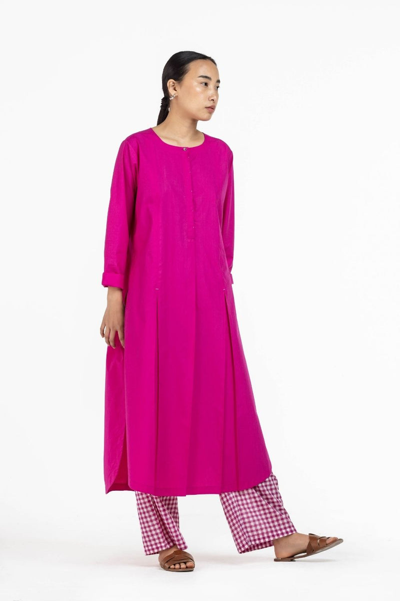 U-hem Kurta Co-ord Hot Pink Co-ord Set,Bottoms,Top & Tunics by THREE for women Worldwide