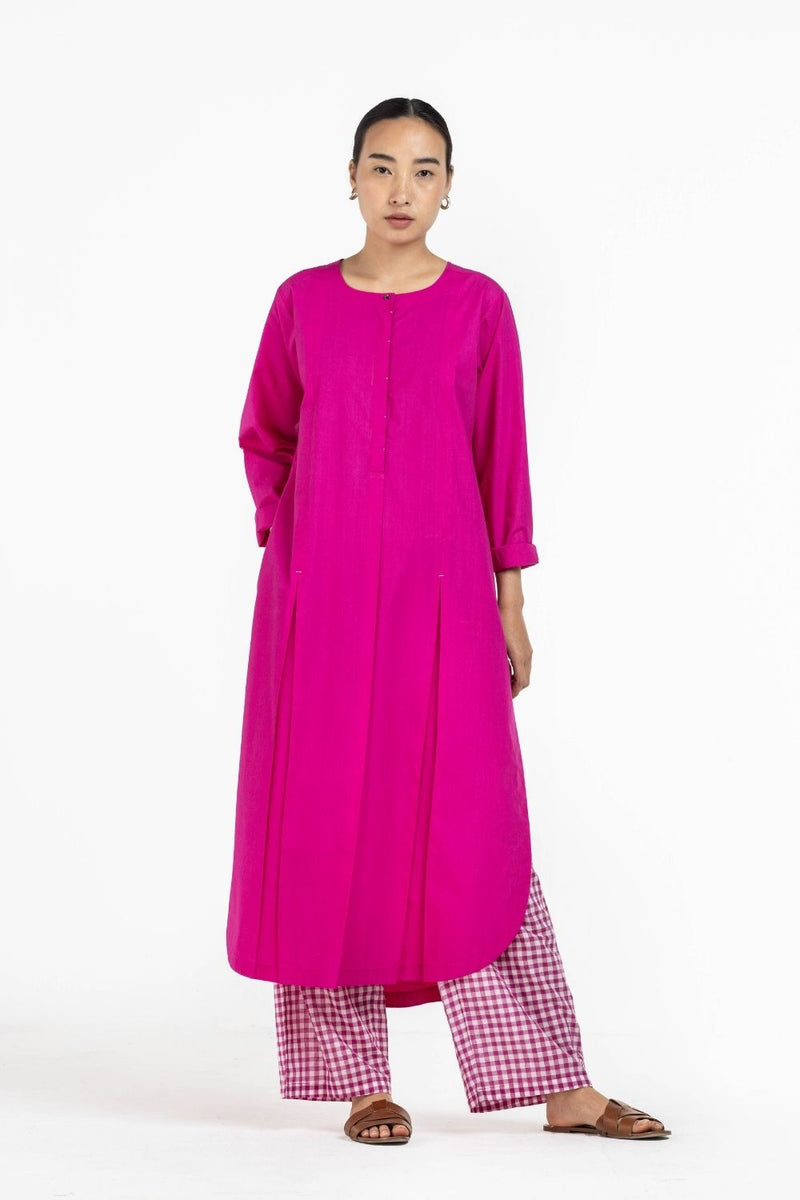 U-hem Kurta Co-ord Hot Pink Co-ord Set,Bottoms,Top & Tunics by THREE for women Worldwide