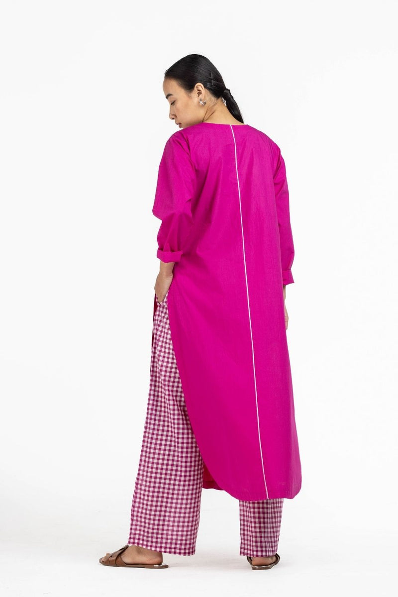 U-hem Kurta Co-ord Hot Pink Co-ord Set,Bottoms,Top & Tunics by THREE for women Worldwide