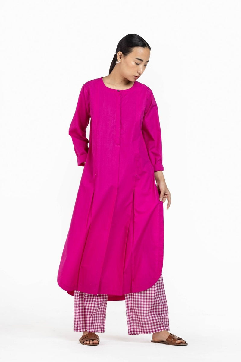 U-hem Kurta Co-ord Hot Pink Co-ord Set,Bottoms,Top & Tunics by THREE for women Worldwide