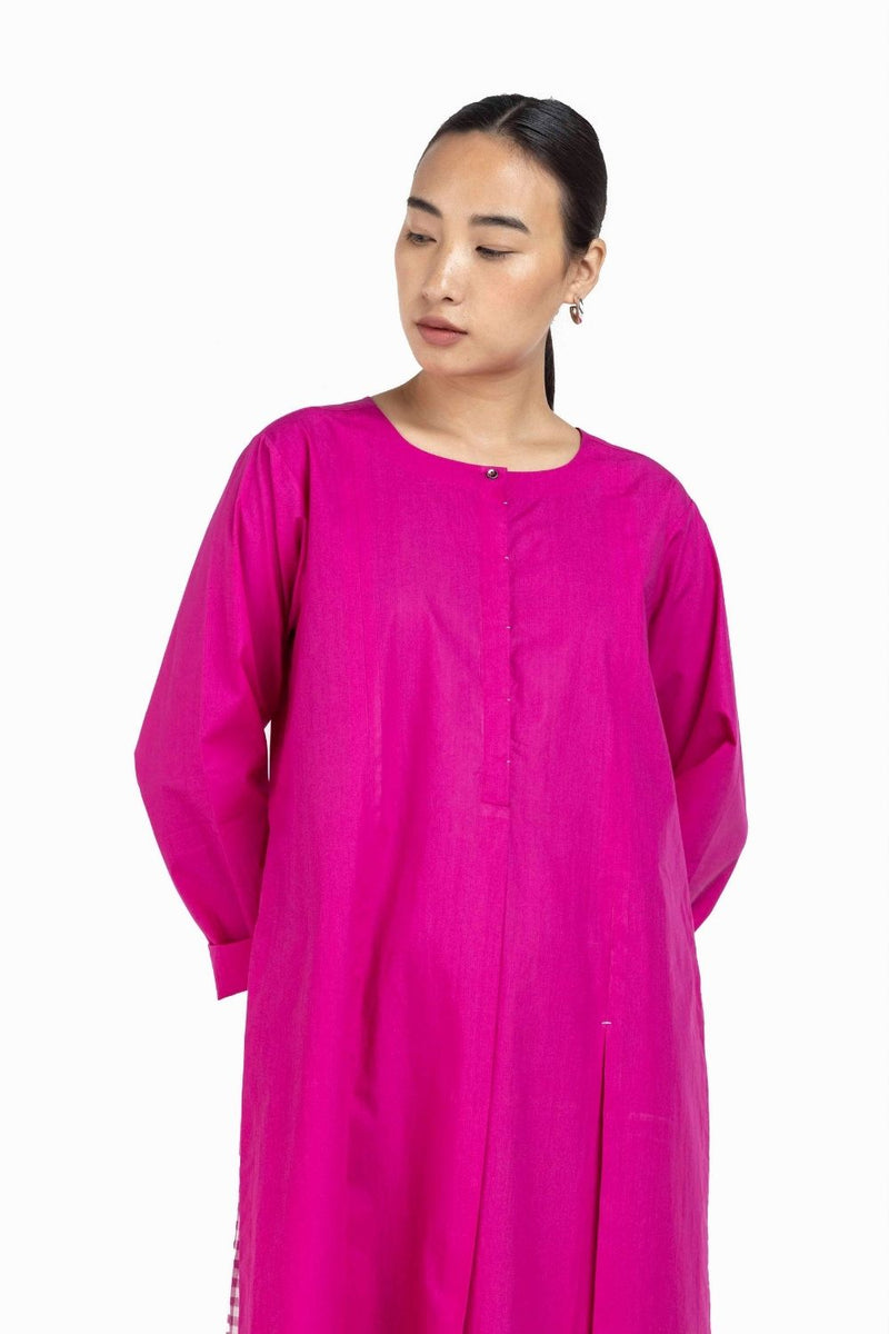 U-hem Kurta Co-ord Hot Pink Co-ord Set,Bottoms,Top & Tunics by THREE for women Worldwide