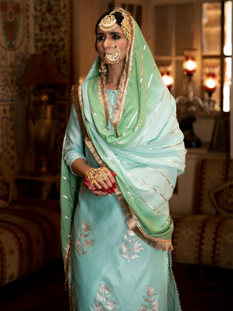 Ulfat - Firoza Chanderi Silk Kurta Salwar Set Kurta Sets by Maison Shefali for women Worldwide