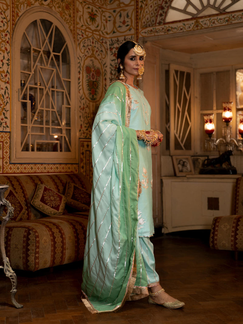 Ulfat - Firoza Chanderi Silk Kurta Salwar Set Kurta Sets by Maison Shefali for women Worldwide