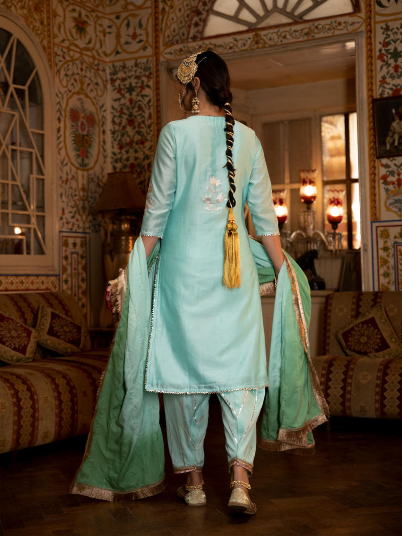 Ulfat - Firoza Chanderi Silk Kurta Salwar Set Kurta Sets by Maison Shefali for women Worldwide