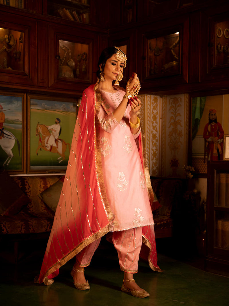 Ulfat - Gulaabi Chanderi Silk Kurta Salwar Set Kurta Sets by Maison Shefali for women Worldwide