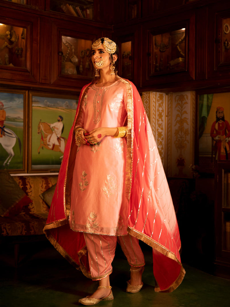 Ulfat - Gulaabi Chanderi Silk Kurta Salwar Set Kurta Sets by Maison Shefali for women Worldwide