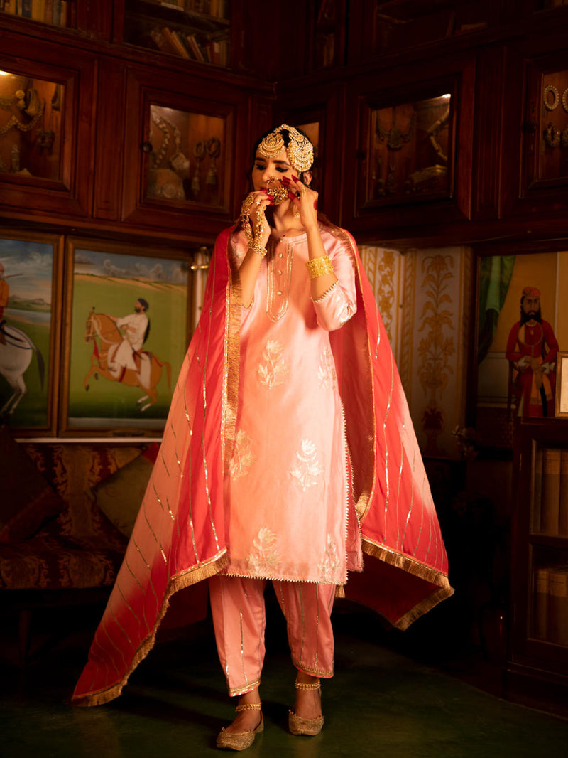 Ulfat - Gulaabi Chanderi Silk Kurta Salwar Set Kurta Sets by Maison Shefali for women Worldwide