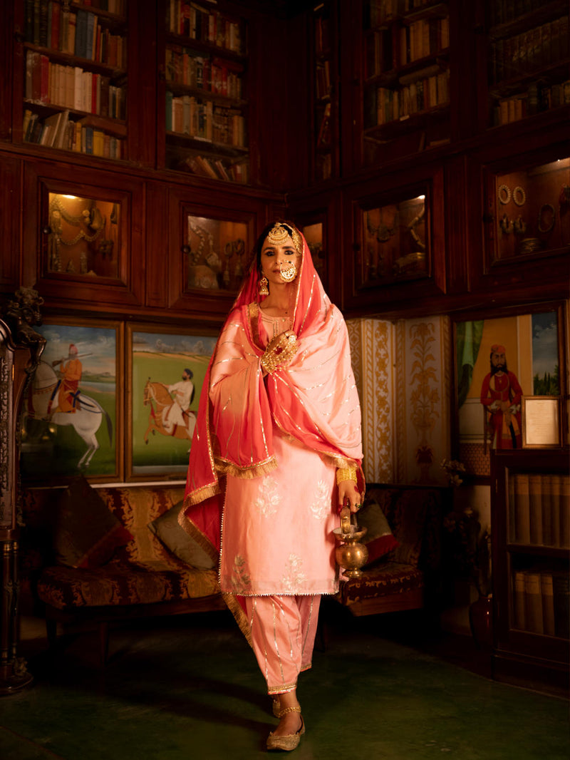 Ulfat - Gulaabi Chanderi Silk Kurta Salwar Set Kurta Sets by Maison Shefali for women Worldwide