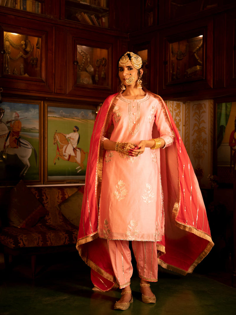 Ulfat - Gulaabi Chanderi Silk Kurta Salwar Set Kurta Sets by Maison Shefali for women Worldwide
