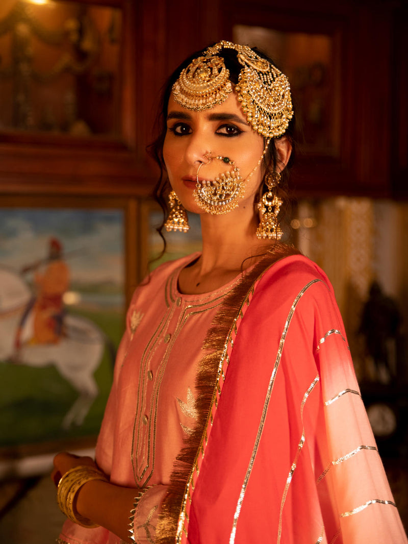 Ulfat - Gulaabi Chanderi Silk Kurta Salwar Set Kurta Sets by Maison Shefali for women Worldwide