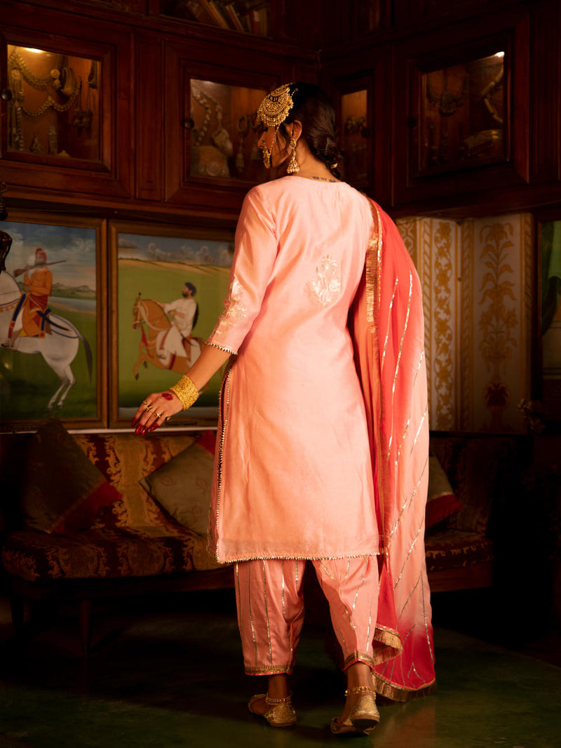 Ulfat - Gulaabi Chanderi Silk Kurta Salwar Set Kurta Sets by Maison Shefali for women Worldwide