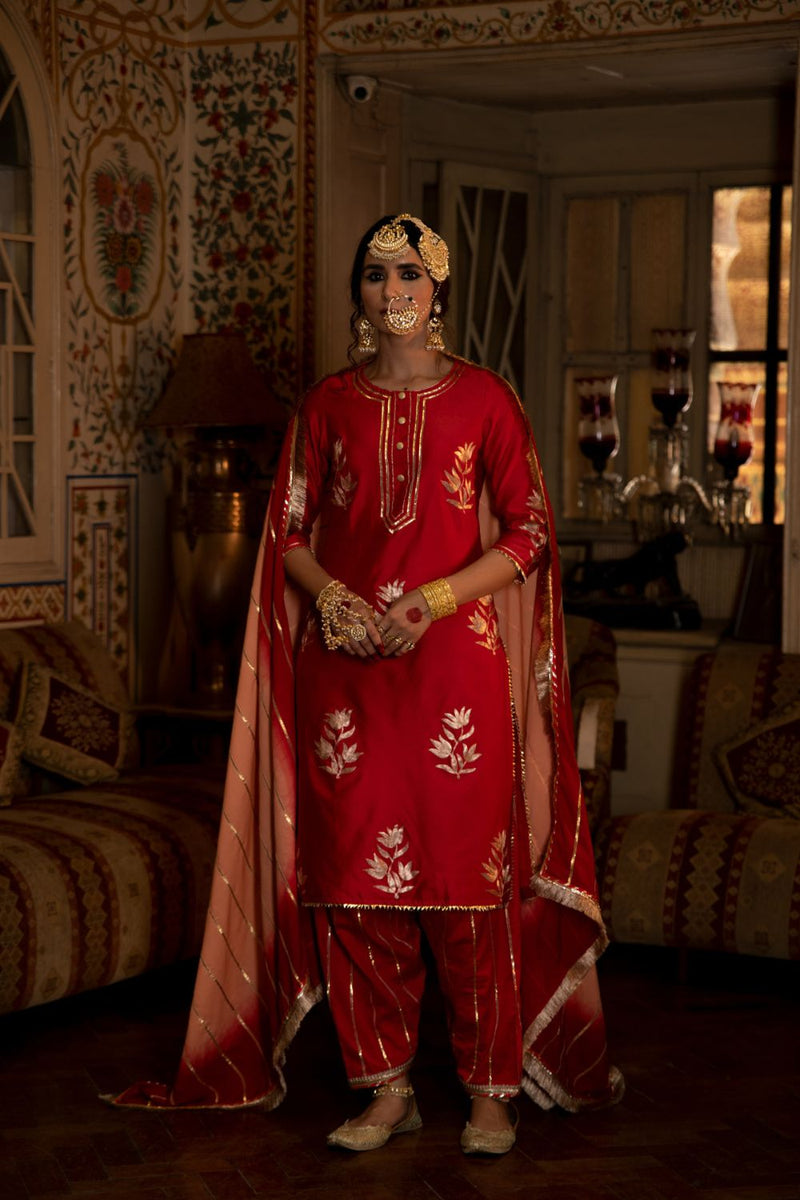 Ulfat - Gulaal Chanderi Silk Kurta Salwar Set Kurta Sets by Maison Shefali for women Worldwide