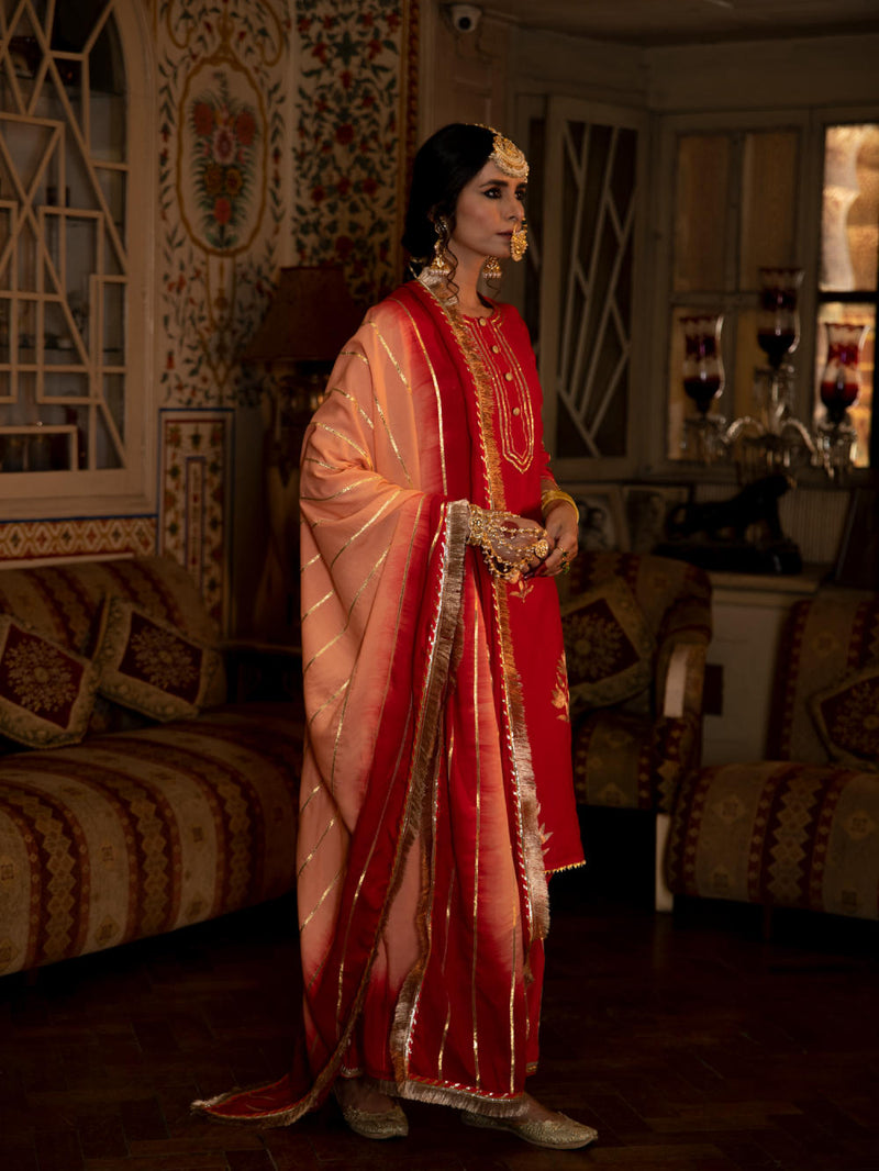 Ulfat - Gulaal Chanderi Silk Kurta Salwar Set Kurta Sets by Maison Shefali for women Worldwide