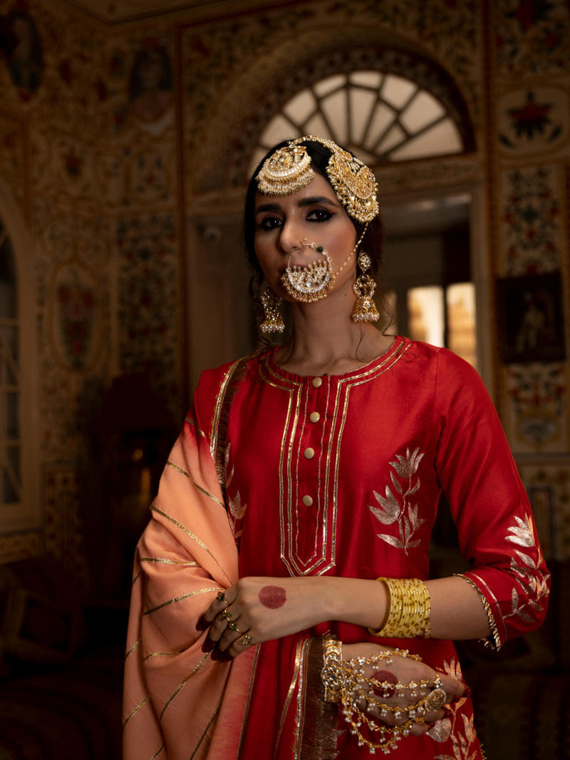 Ulfat - Gulaal Chanderi Silk Kurta Salwar Set Kurta Sets by Maison Shefali for women Worldwide