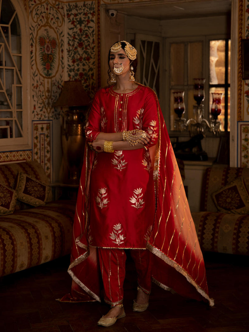 Ulfat - Gulaal Chanderi Silk Kurta Salwar Set Kurta Sets by Maison Shefali for women Worldwide