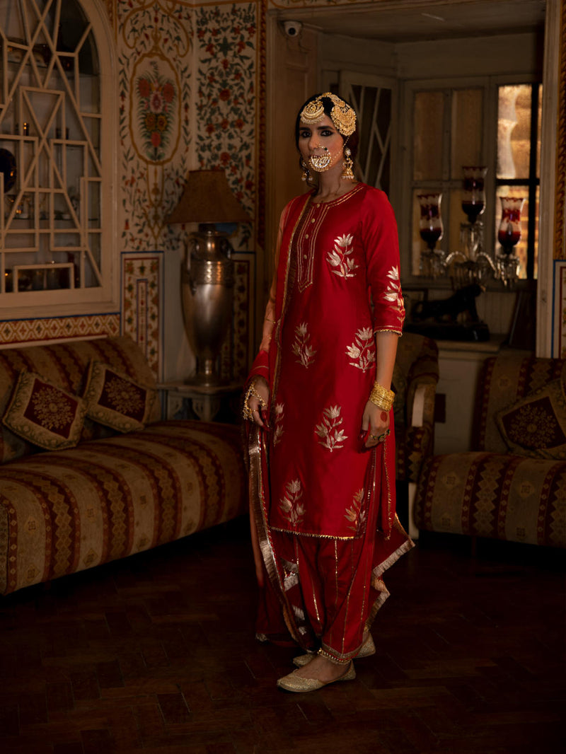 Ulfat - Gulaal Chanderi Silk Kurta Salwar Set Kurta Sets by Maison Shefali for women Worldwide