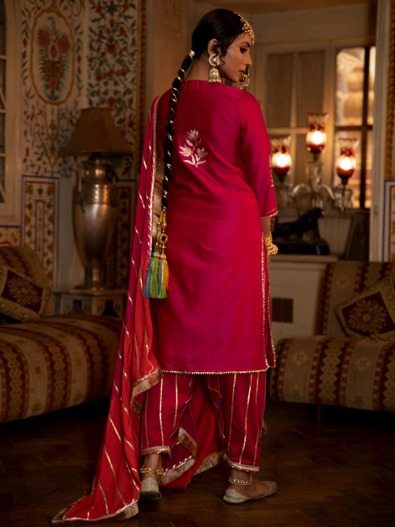 Ulfat- Surkh Chanderi Silk Kurta Salwar Set Kurta Sets by Maison Shefali for women Worldwide