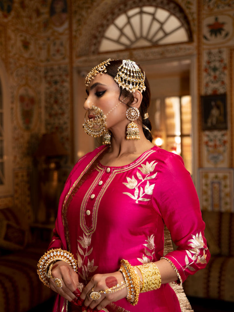 Ulfat- Surkh Chanderi Silk Kurta Salwar Set Kurta Sets by Maison Shefali for women Worldwide