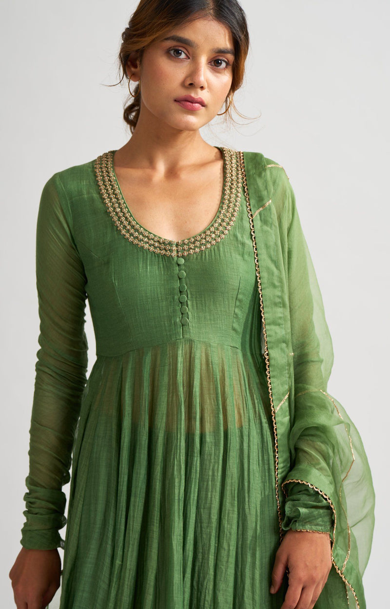 Vara Leaf Green Ghoomer Anarkali Set Fashion DOT