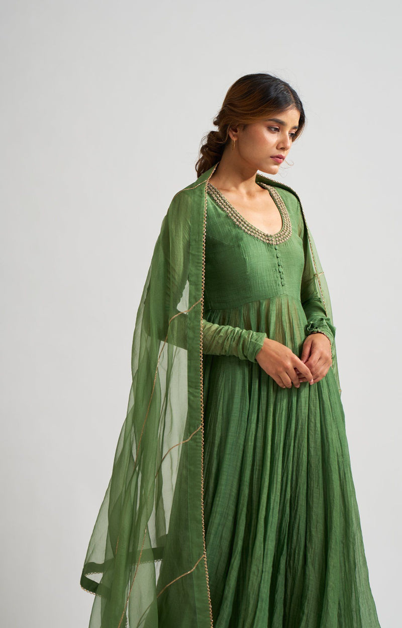 Vara Leaf Green Ghoomer Anarkali Set Fashion DOT