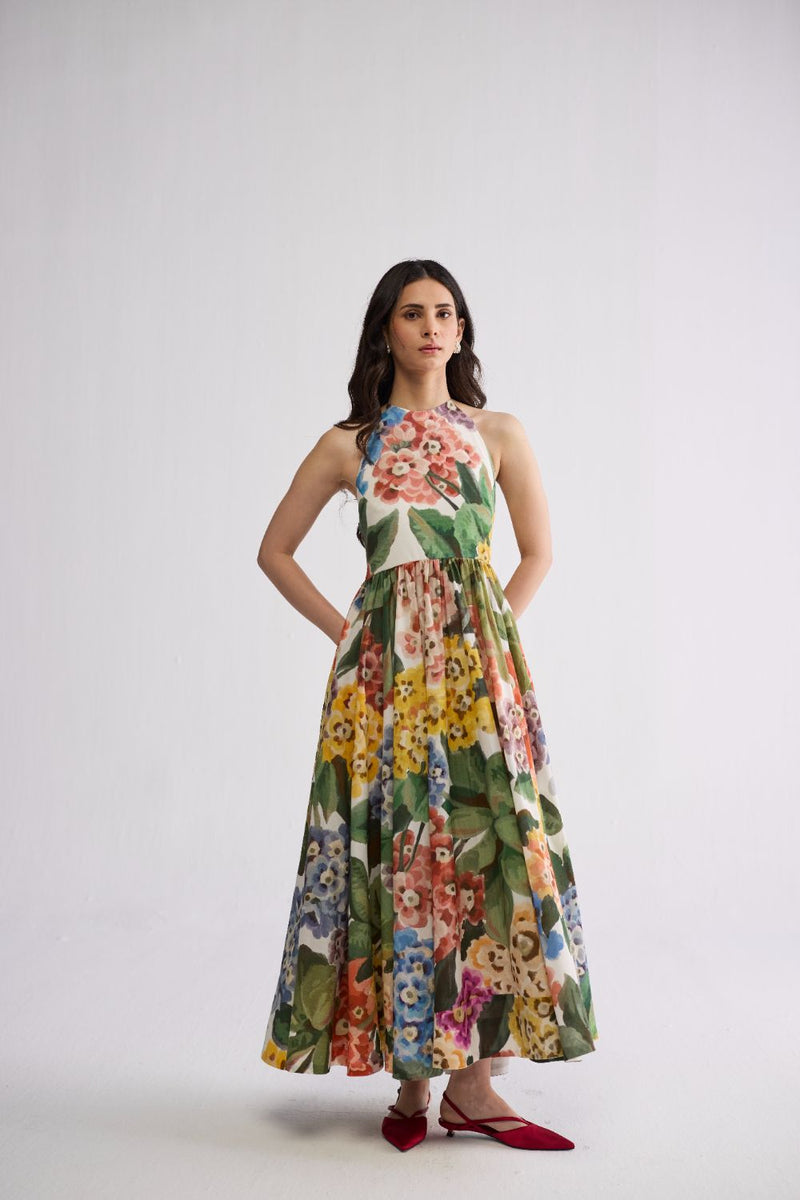 VERANDA HALTERNECK DRESS cotton cambric dress by YAM in multicolor for women Worldwide