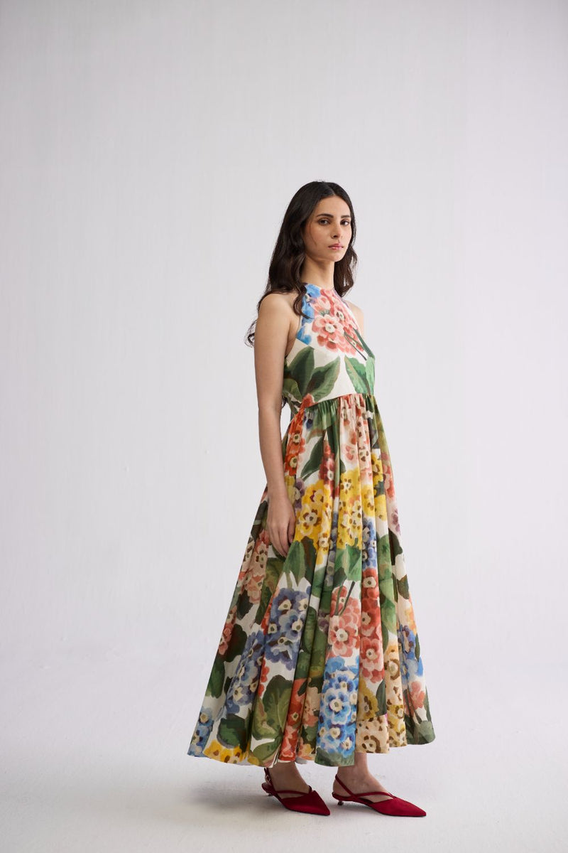 VERANDA HALTERNECK DRESS cotton cambric dress by YAM in multicolor for women Worldwide
