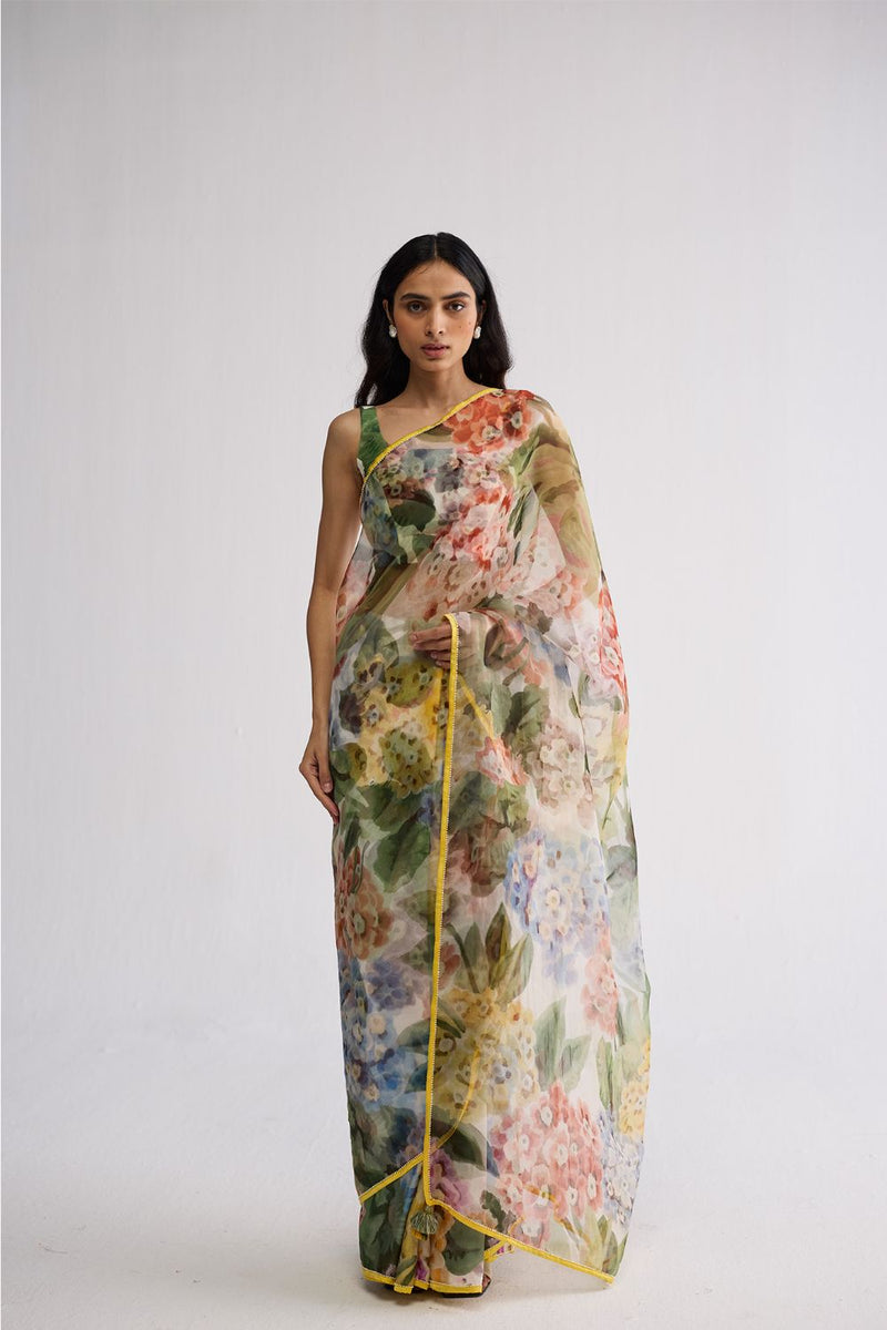 VERANDA SILK & ORGANZA SAREE silk & organza saree by YAM in multicolor for women Worldwide