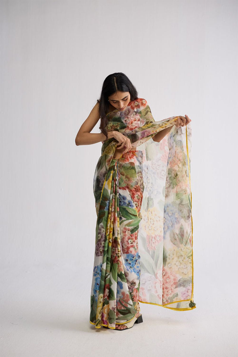 VERANDA SILK & ORGANZA SAREE silk & organza saree by YAM in multicolor for women Worldwide